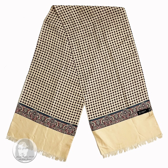 Lanvin Paris Silk Scarf Stole Shawl Paisley Floral Print Fringe Hem Vintage 90s - Picture 4 of 15